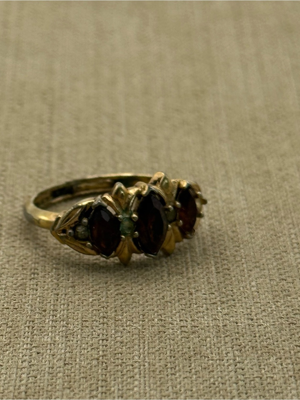 Avon Gold-Tone Garnet Marquise Trio Ring with Green Accent - Women Jewelry